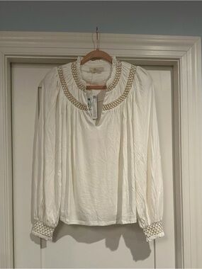 NWT Boden White Embroidered Long-Sleeve Women's Top A-15